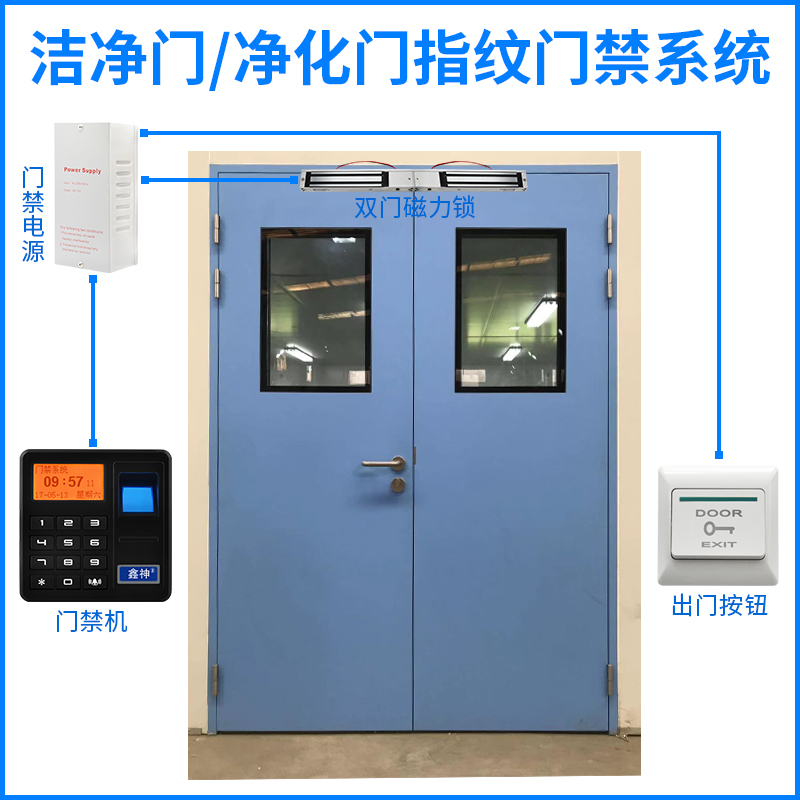 Steel Door Laboratory Airtight Door Fingerprint Access Control Workshop Channel Door Magnetic Lock Access to Clean Door Gate Forbidden