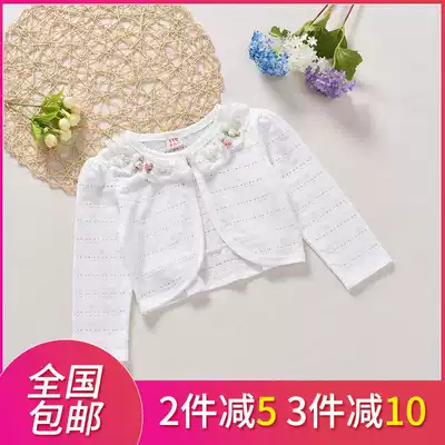 2021 spring and autumn new children's baby girls pure cotton hollow long-sleeved short small jacket shawl cardigan
