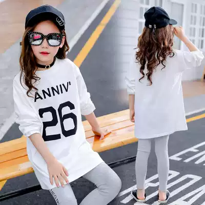 Girls ' long-sleeved T-shirt 2021 spring and autumn new cotton medium and long version bottoming shirt middle and large children's casual all-match top