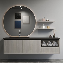 Modern simple rockboard bathroom cabinet combination solid wood luxury wash hand wash basin wash basin toilet smart round mirror