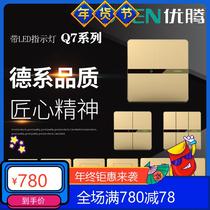 UTEN switch socket Q7 dream gold with Led indicator light large plate quality 618 discount on order