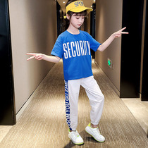 Korean Girls Suit Summer Net Red loose hip Hop Childrens clothing Net Red hip hop dance two-piece set girls short-sleeved sweatpants