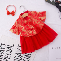 Girls qipao dress with dress Summer Chinese wind improvement Tangclothing baby girls baby dress for childrens dress autumn