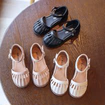 South Korean girl sandals Summer 2021 Summer new fashion children Soft bottom CUHK Woven Shoes Baotou Princess Shoes