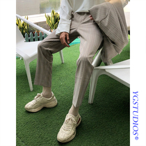 YGstudios 20 summer new European and American retro plaid trousers mens simple straight Korean style nine-point pants