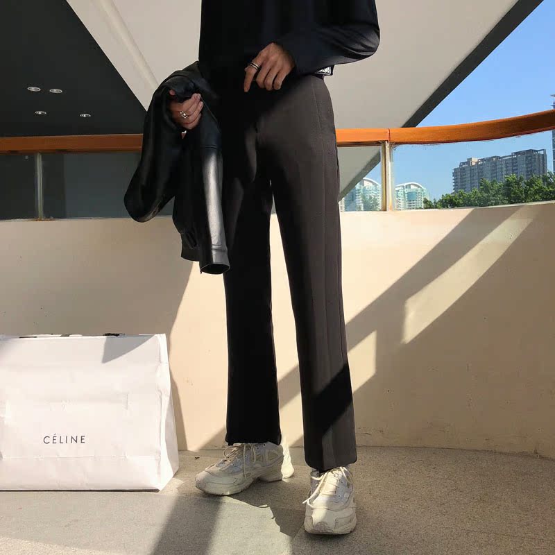 Autumn and winter new Korean version of loose straight flared pants solid color foot mouth slit wide leg pants teenagers all-match trousers men