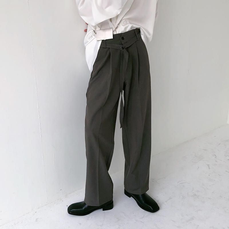 yghome rope decorated casual sauce pants men with trend hay straight bar wide broad leg pants dragged pants
