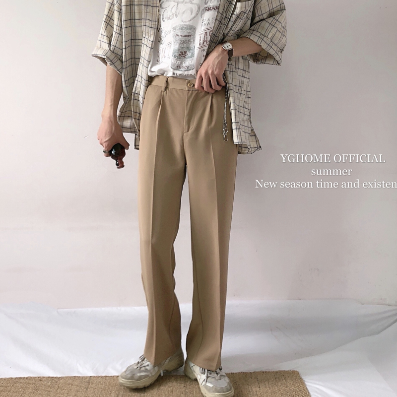 yghome men's casual pants loose Korean version straight drape trousers Hong Kong style all-match high wide-leg mopping pants tide