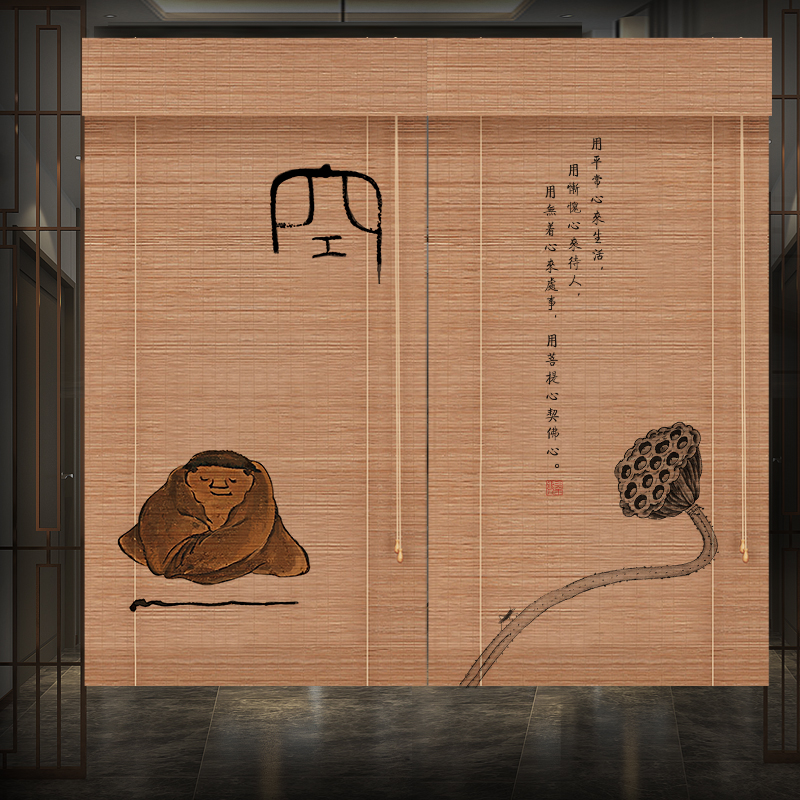Zen carbonized bamboo curtain roller shutter curtain Chinese style Japanese tea room artistic conception blackout roller shutter retro porch background partition