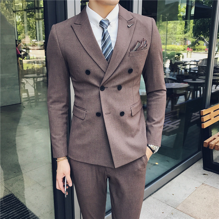 Suit phù hợp với nam giới ba mảnh phù hợp với cơ thể chú rể cưới đúp hàng nút phù hợp với quần áo chủ nam