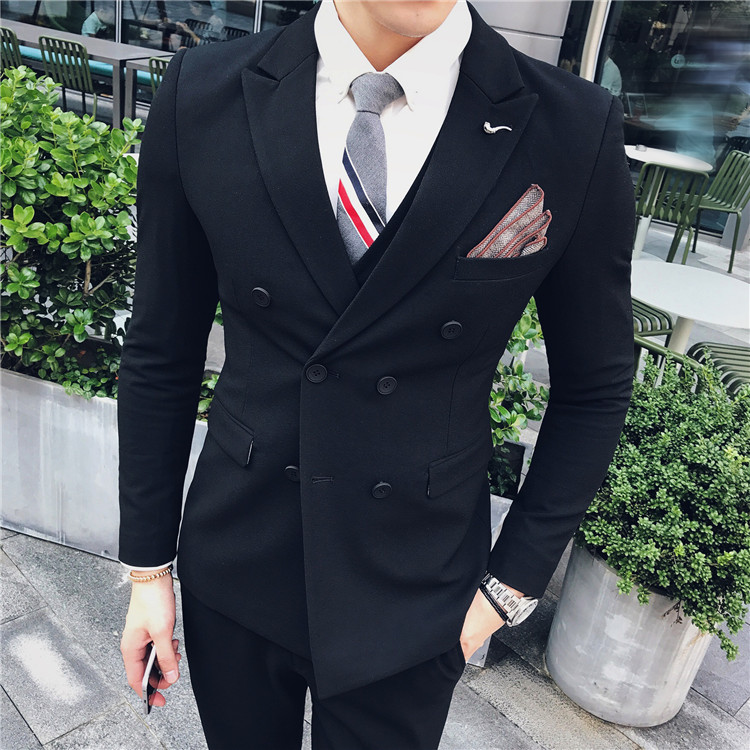 Suit phù hợp với nam giới ba mảnh phù hợp với cơ thể chú rể cưới đúp hàng nút phù hợp với quần áo chủ nam