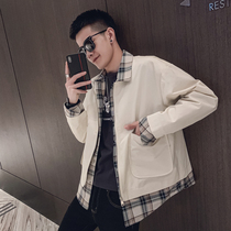 20 autumn and winter new mens jacket Korean version of the trend fashion wild jacket youth net red fake two-piece top ruffian handsome