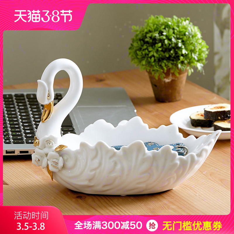 European ceramic tea table hallway porch key sundry receive dish home sitting room adornment swan furnishing articles with a gift