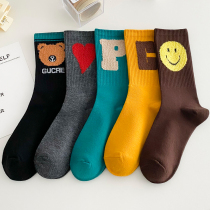 Pure cotton Middle cylinder Sox children ins Chauffins Alphabet Nets Red spring and autumn in full cotton sports Sox cute little bear stockings stockings