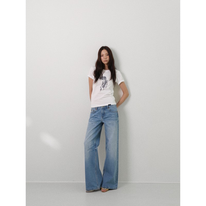 Fot2026 Spring/Summer Wilderness Refraction Blue Washed Blue Detail Large Straight Heavy Fabric Non-Stretch Jeans