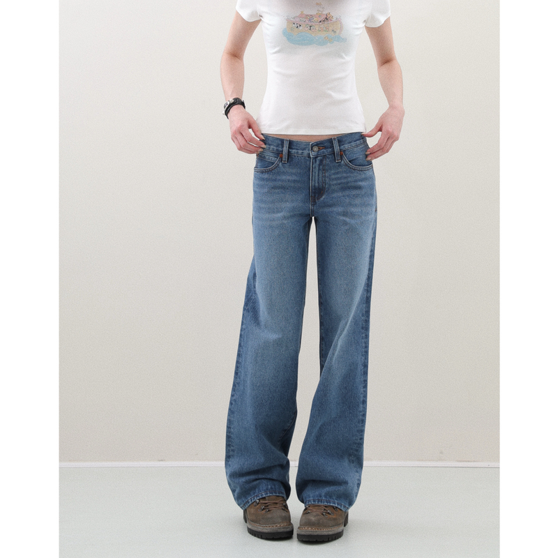 Fot2026 New Quality Vintage Blue Denim Mid-Rise Straight Casual Simple Clean Washed Jeans