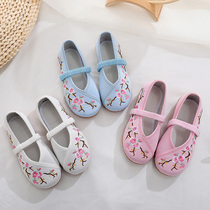 Ancient style Hanfu shoes Childrens flat bottom girls students all-match embroidered wedge heel performance dance costume shoes