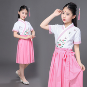 Han ăn mặc trẻ em Trung Quốc Feng lanh bông thêu 2018 Trường Quốc New Spring / Summer Mang Hai mảnh trẻ em váy biểu diễn