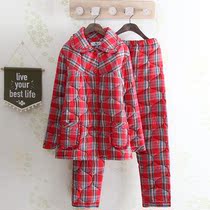 Pure cotton padded winter cotton pajamas middle-aged mother Lady Cotton home clothing Plaid knitted casual suit women