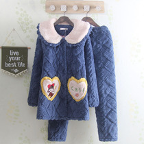 Winter thickened three-layer cotton coral velvet womens pajamas leisure flannel warm can wear home suit