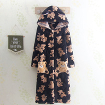 Cartoon Cute Winter Thickened Pyjamas Lady Coral Suede Cap Lengthened With Kneecap Triple Layer Warm Sleeping Robe Bathrobe