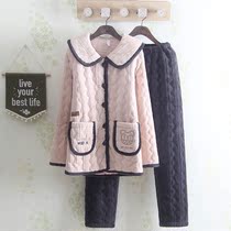 High-end fashion thick winter cotton pajamas women coral velvet warm lapel casual cotton-padded jacket home suit