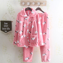 Autumn and winter cartoon long sleeve Lady cute padded flannel cardigan girl casual home suit suit