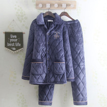 Special mens padded velvet cotton winter pajamas three layers of warm coral velvet home clothing cotton jacket set super thick