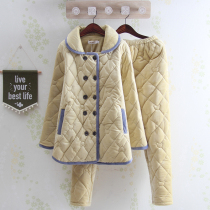 Solid color winter ladies minimalist sheepy padded cotton pajamas lapel brand special home suit suit plus Velvet