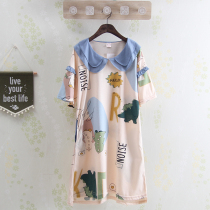 Summer skirt ladies cotton casual cartoon cute pajamas summer short sleeve student nightgown home clothing women Cotton