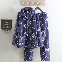 Korean fashion pajamas men padded velvet flannel autumn and winter warm simple loose coral velvet home clothing