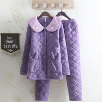 Thickened Winter Triple Lady Sleepwear Cute Turned Collar Clip Cotton Warm Turncoat Girl Gush Warm Family Home Jacket