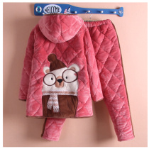 Winter Lady hooded thick cute flannel cotton pajamas casual cartoon brand girl home suit suit