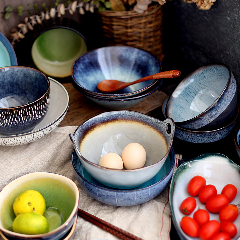Creative Japanese household ceramic bowl vintage glaze rice bowl Japanese tableware bowl salad bowl ceramic small bowl