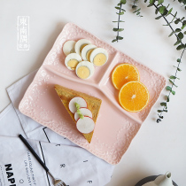 Carved Square Subdivision Breakfast Cutlery Cutlery Children Pink White Embossed Dinner Plate Sub Breakfast Fruit Cake Pastry Dish