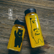 Korean cartoon bear casual glass water bottle student portable cup High Borosilicate transparent glass cup