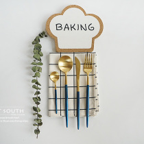 Upscale golden blue handle Western dining knife fork spoon suit Portugal design matt drawing Bull Row Knife Fork 4 pieces