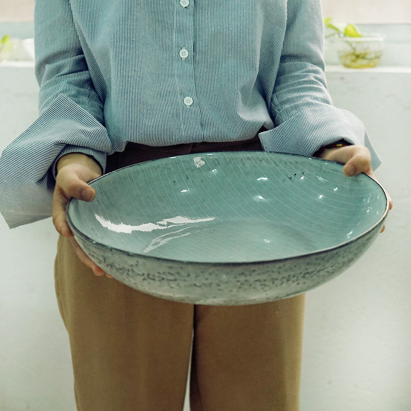 Day Tie Tail Single Oversize Grey Striped Ceramic Large Bowl Hotel Sour Vegetable Fish Super Large Basin Small Lobster Bowl