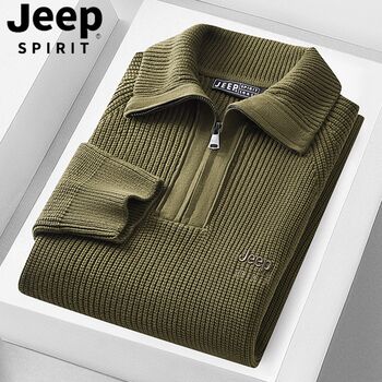 Jeep jeep sweater men's winter pure cotton thickened minimalist style new half zipper high collar men's sweater inner wear