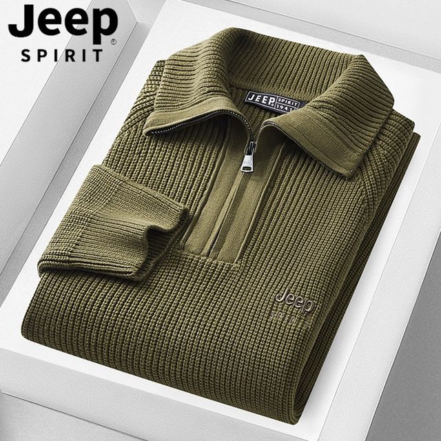 Jeep Jeep sweater men's winter pure cotton thickened minimalist style new half zipper high collar men's sweater inner wear