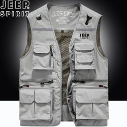 JEEP vest ຜູ້ຊາຍຖ່າຍຮູບຜູ້ອໍານວຍການການຫາປາ vest mesh multi-pocket workwear ກາງແຈ້ງໄວແຫ້ງບວກກັບ velvet waistcoat ສໍາລັບຜູ້ຊາຍ