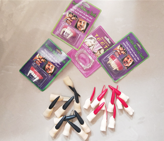Halloween Ball Vampire Dentures Rubber Nails Horror Toys Zombie Braces Teeth Show Props
