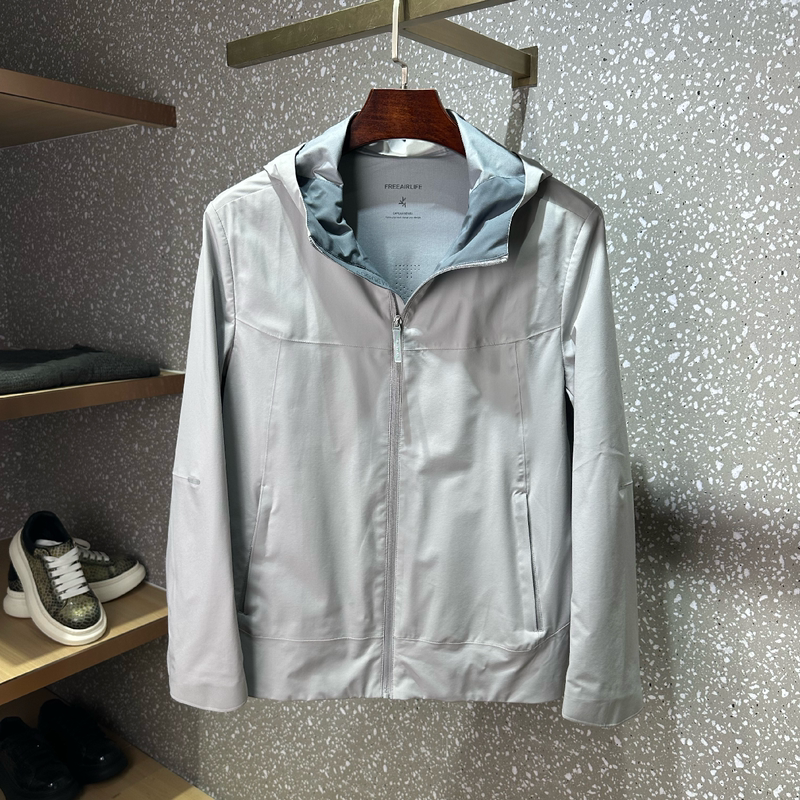 Men's Casual Jacket with Hood, High Elasticity, Soft Shell, Wrinkle-Resistant, Lightweight, Easy-Care, Light Gray, Casual and Simple