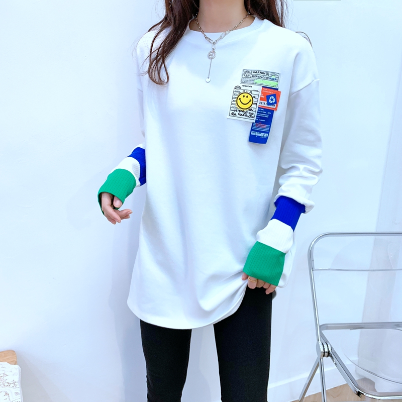 Smiling face white T - blown shirt 2022 autumn and winter new fashion Han edition loose cotton and long T - shirt tide