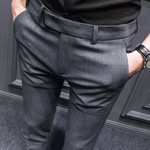 Autumn new trousers mens slim casual pants Korean version of the trend thin mens small pants solid color suit pants pants