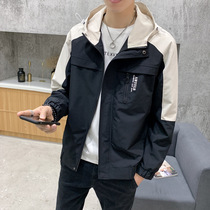 2021 spring and autumn new jacket mens Korean version of the trend casual jacket youth tooling handsome hooded wild jacket