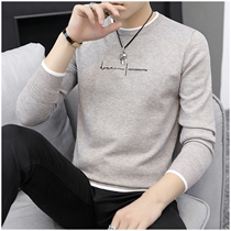 Spring and autumn round neck pullover sweater mens Korean version slim fit loose wild trend casual mens knitted base sweater trend
