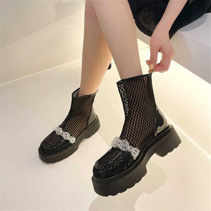2021 summer new white mesh boots net red thick-soled sandals leather Chelsea Martin boots patent leather crystal women's shoes