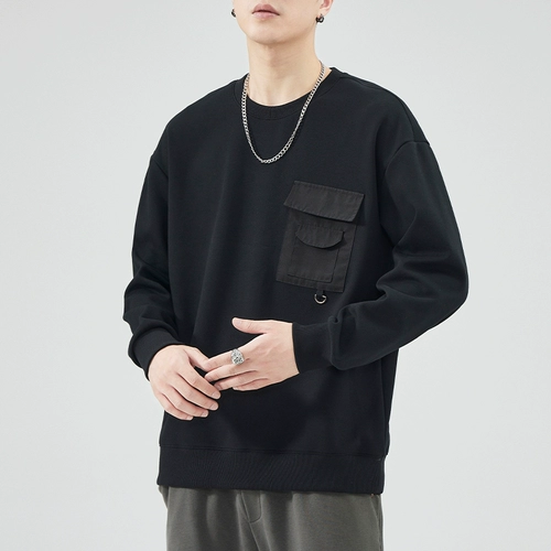 Осенний демисезонный трендовый черный ретро свитшот, коллекция 2023, свободный крой