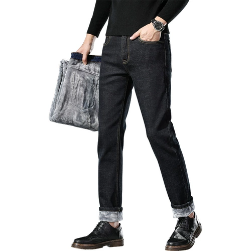 Утепленные джинсы, демисезонные штаны для отдыха, свободный прямой крой